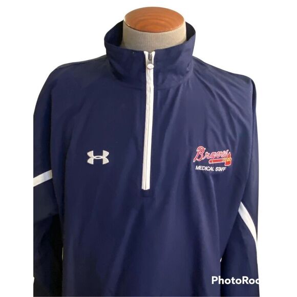 Atlanta Braves Under Armour Pullover Jacket 3/4 Zip Lightweight Packable XL - Picture 2 of 12